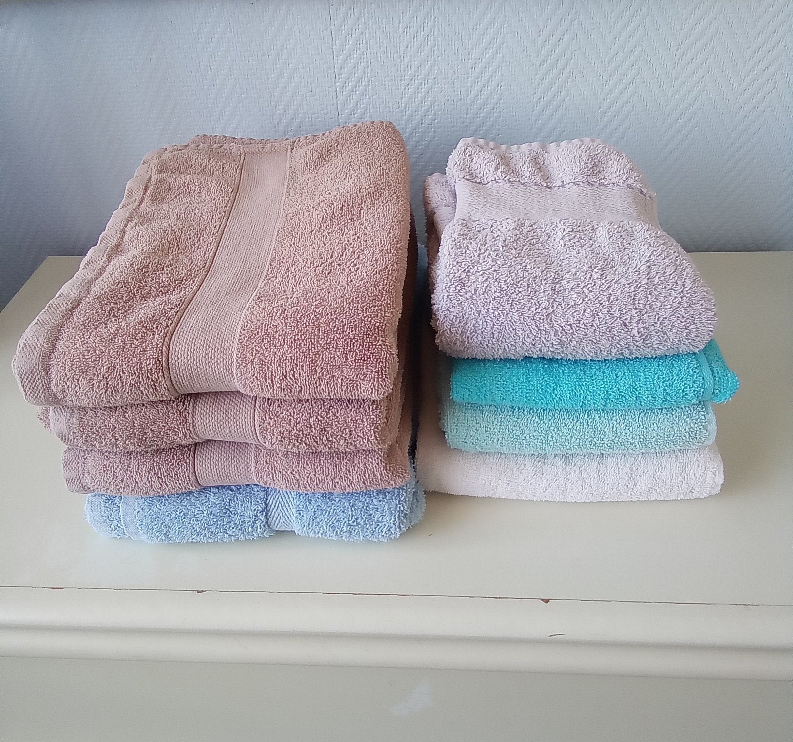 Grote tas badhanddoeken verschillende maten en kleuren, Ophalen