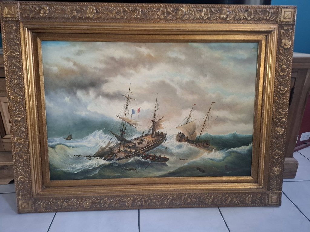 Tableau th.lowyck, Antiek en Kunst, Kunst | Schilderijen | Klassiek, Ophalen, Gesigneerd, Maritiem / water, Doek