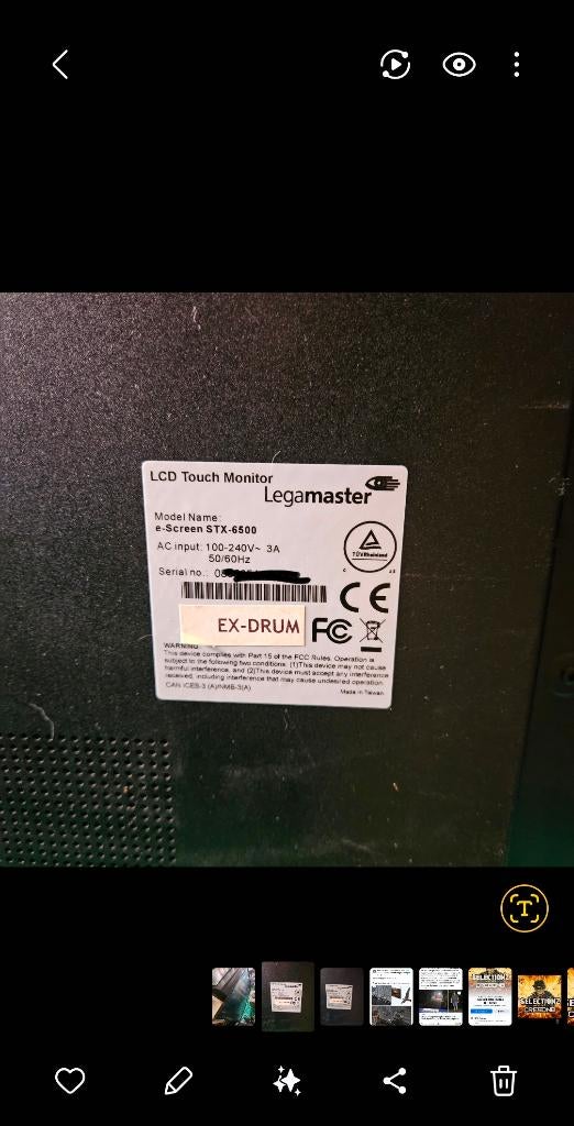 LEGAMASTER LCD TOUCH MONITOR 65" (E-screen), Computers en Software, Ophalen, Overige typen, Onbekend, Niet werkend