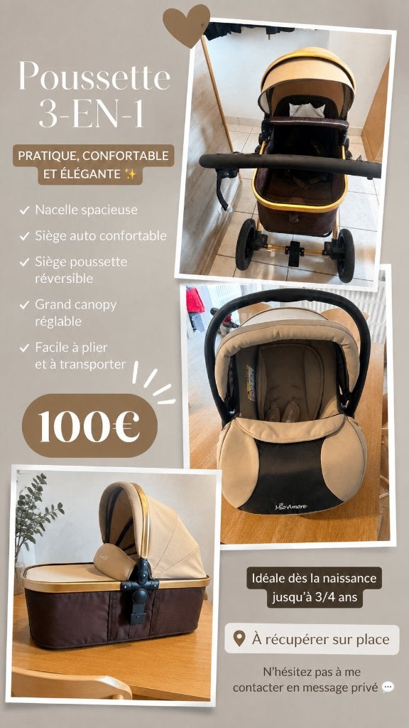Poussette 3-1, Enfants & Bébés, Enlèvement, Comme neuf, Poussette