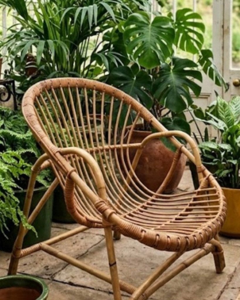 Fauteuil coquille en rotin vintage années 60-70, Enlèvement