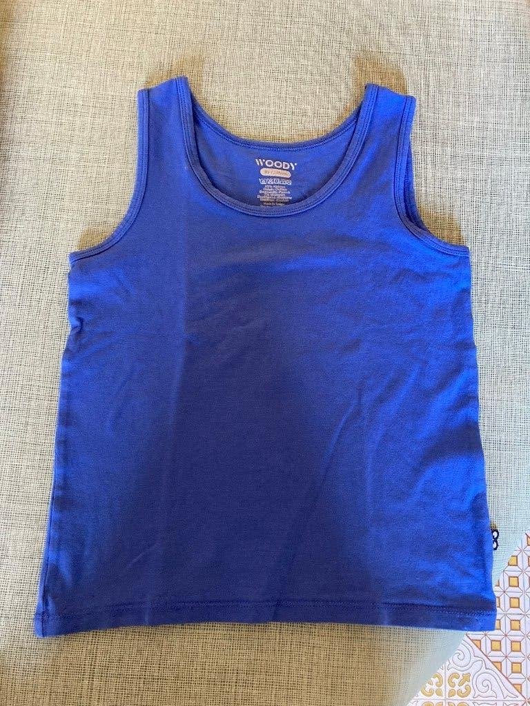 Blauw onderhemdje zonder mouwen, Woody, 128, 8 jaar, Nacht- of Onderkleding, Ophalen of Verzenden, Zo goed als nieuw, Jongen