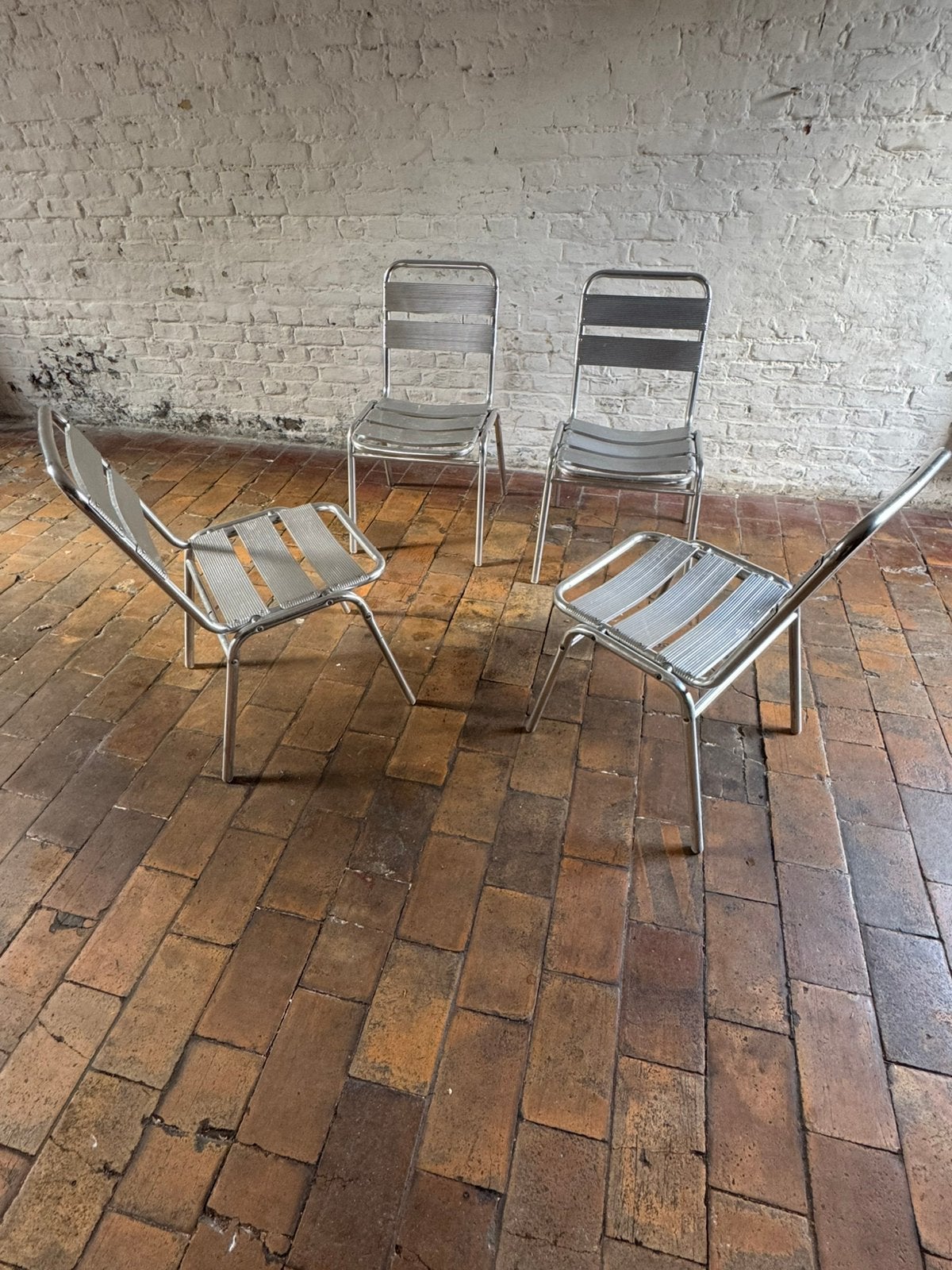 Lot de 4 chaises en aluminium inoxydable,, Chaise, Aluminium, Utilisé, Enlèvement