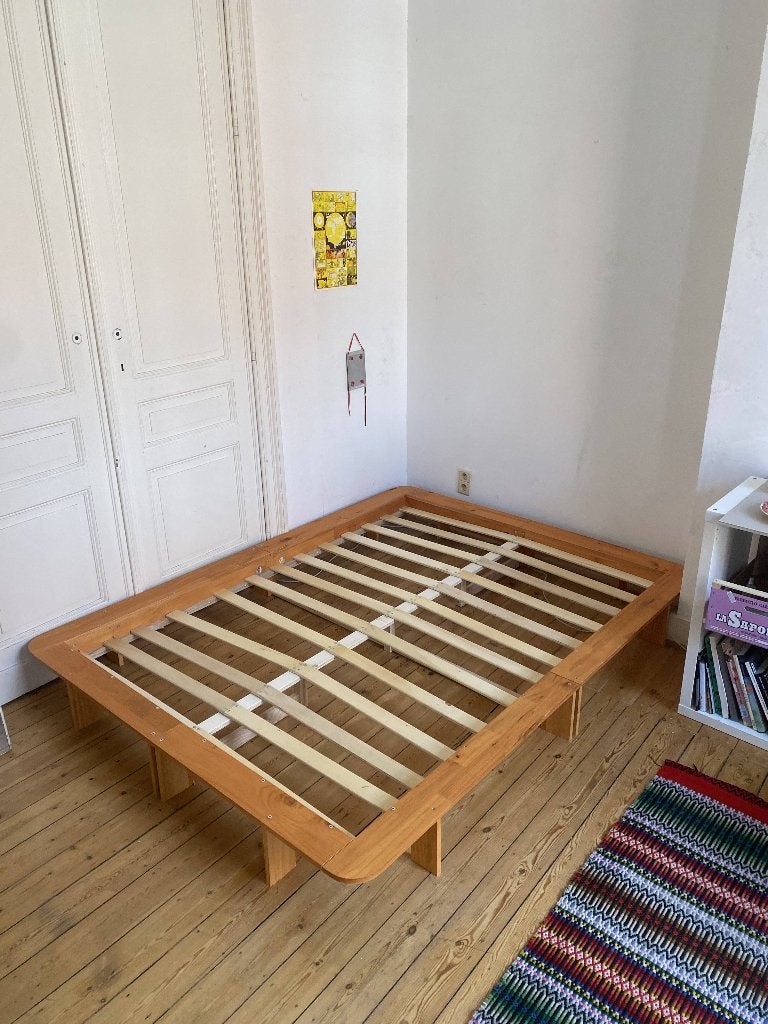 cadre de lit en bois d'inspiration zen, Maison & Meubles, Queen size, 140 cm, Enlèvement, Utilisé