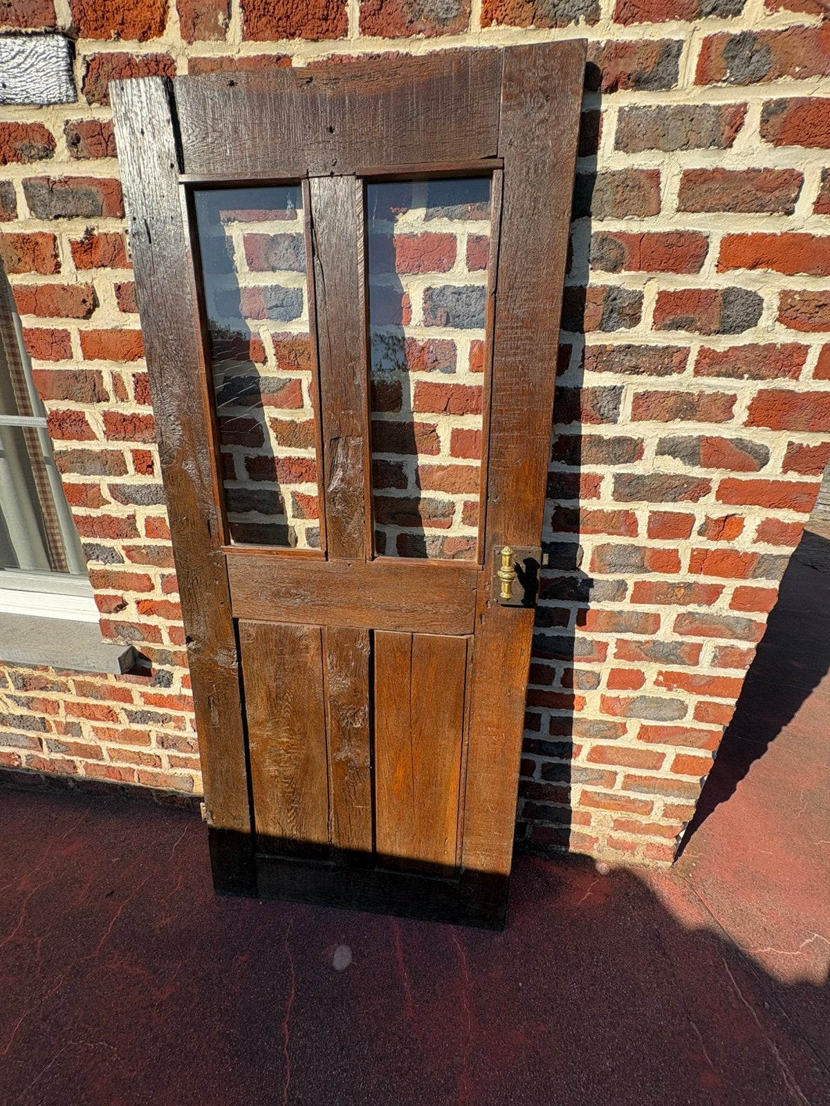 Porte vitrée en chêne massif ciré avec quincaillerie laiton, Brocante, Enlèvement, Utilisé, Bois