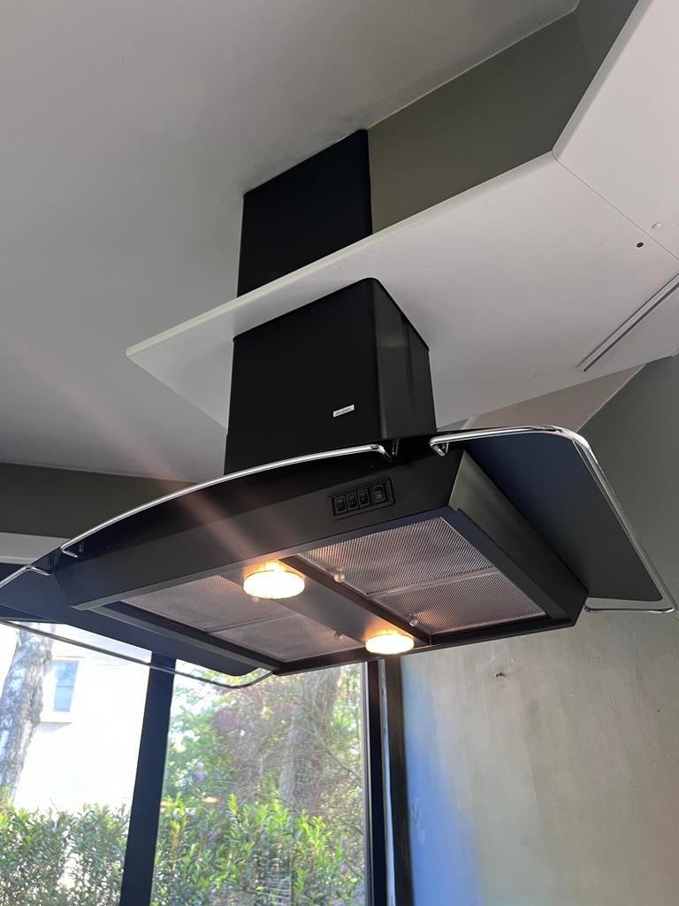 2ème RÉDUCTION DE PRIX Extracteur design, noir/inox, Electroménager, Hottes, Moteur, 400 à 600 m³/h, Hotte pour îlot, Enlèvement