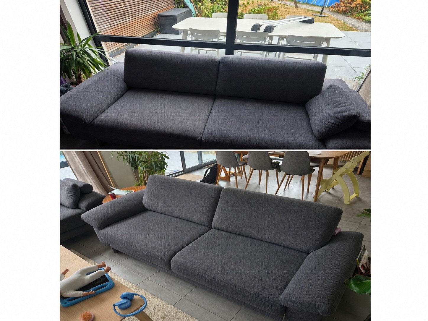 Salonset 2- en 3-zit in donkergrijs incl. hoofdsteun, Huis en Inrichting, Fauteuils, Ophalen, Gebruikt, 75 tot 100 cm, 125 cm of meer