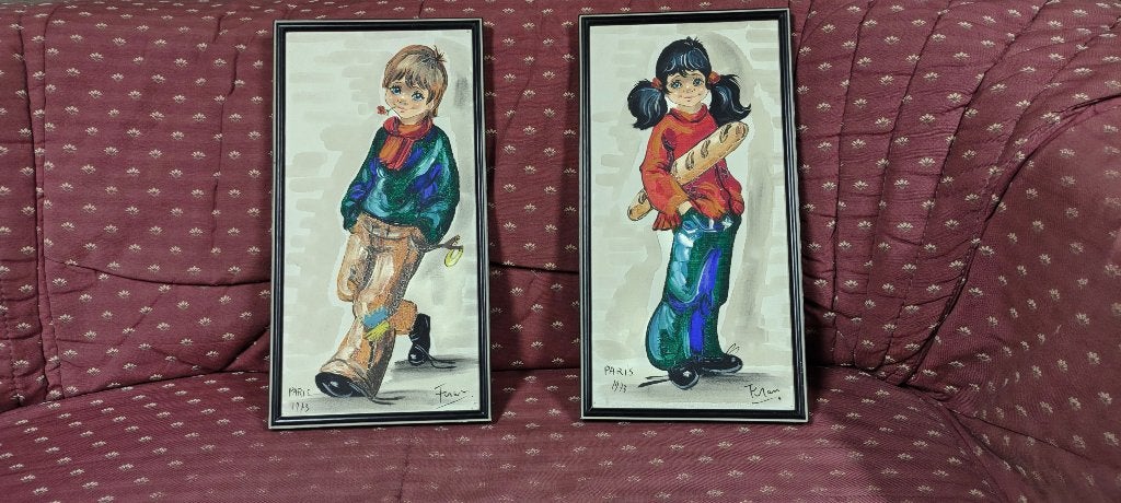 Parijse schilderijtjes uit 1973, Ophalen, Klassiek, Handgeschilderd, Portret of Personen