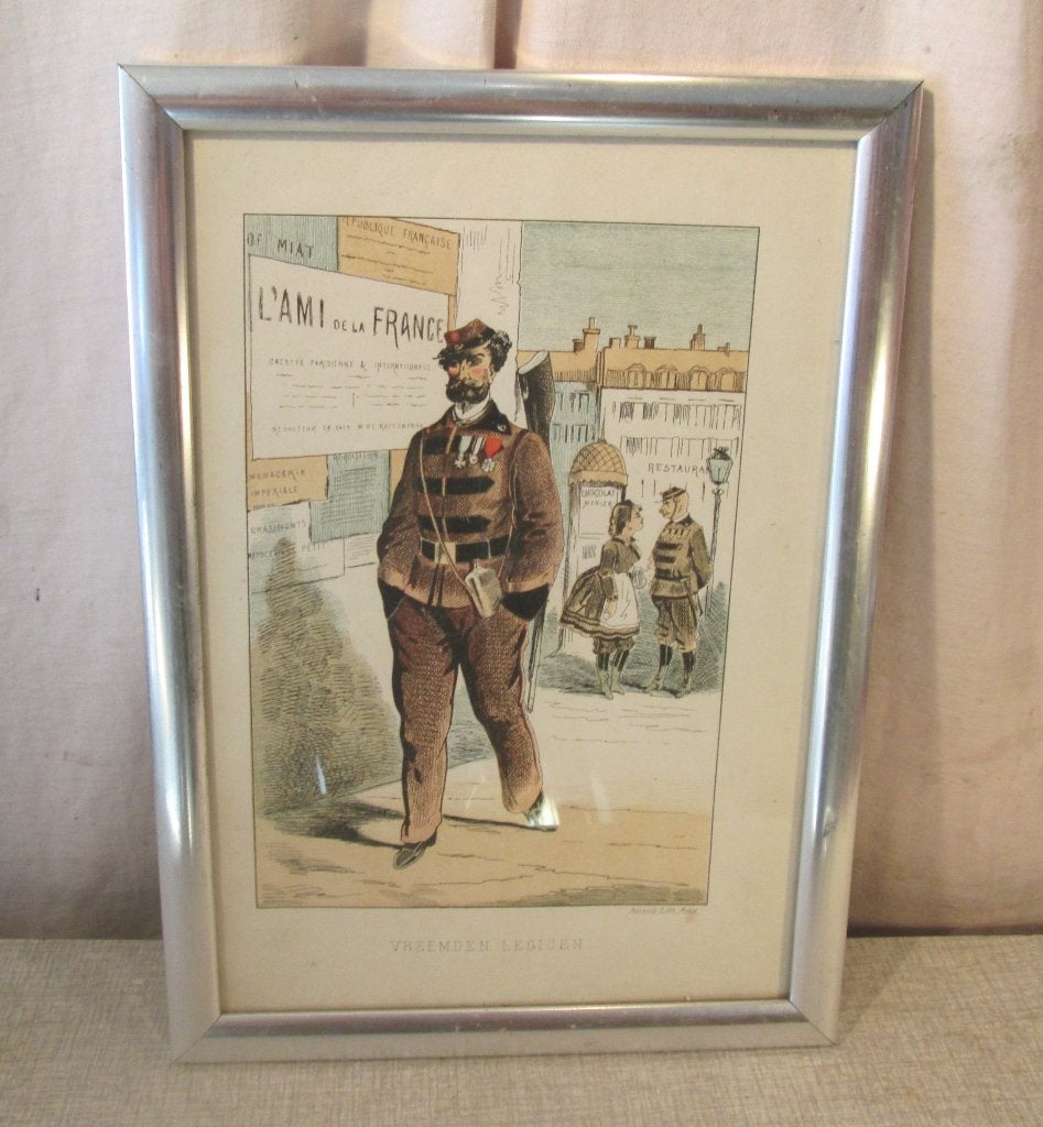 Belle gravure rétro « Légion étrangère » - 33x22, Enlèvement ou Envoi, Gravure, Coloré à la main
