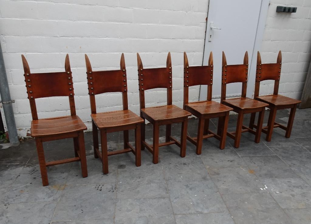 BRUTALIST HOORN STOELEN EIKENHOUT LEDER, Ophalen