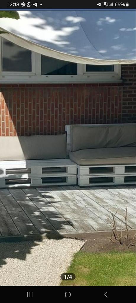 Lounge in paletten hout plus kussens, Tuin en Terras, Ophalen, Hout