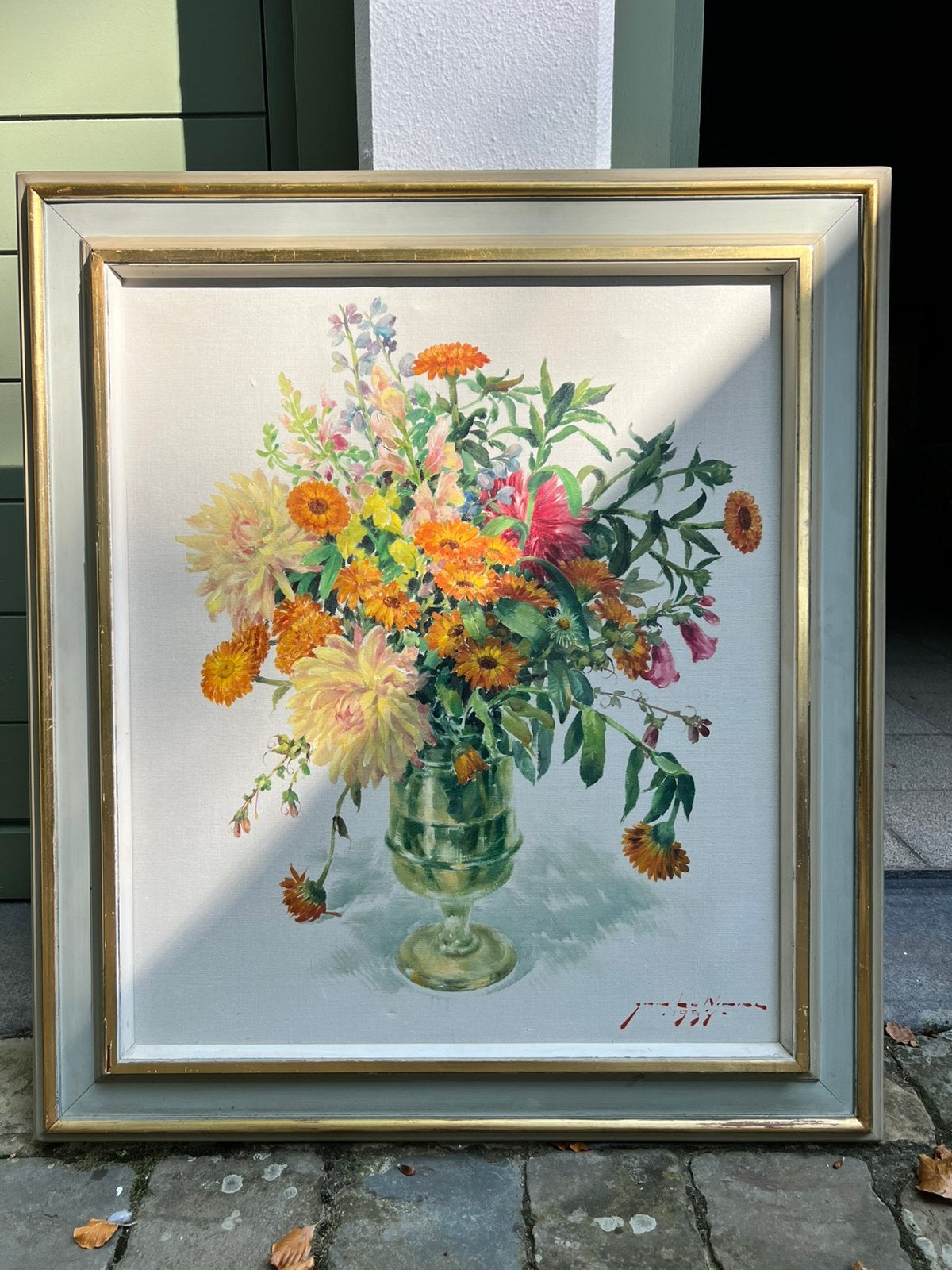 Nature morte aux fleurs colorées — Jan de Winne (1957), Daté, Peinture à l'huile, Enlèvement, Fleurs