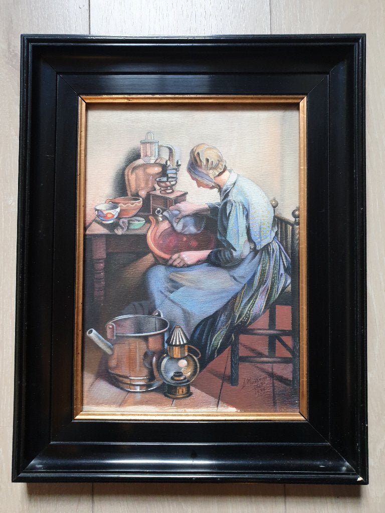 De schoonmaakster van  J. Maeseman Belgisch kunstschilder, Ophalen, Portret of Personen, Klassiek, Papier