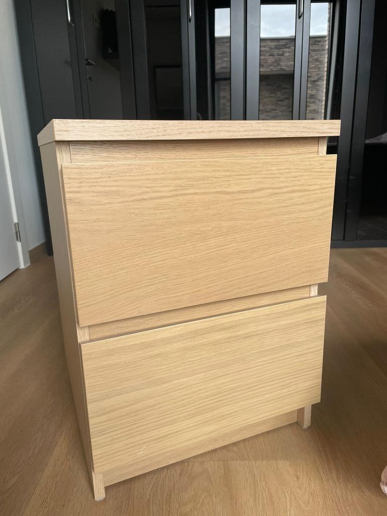 Table de chevet 2 tiroirs, Comme neuf, Moins de 45 cm, Enlèvement, 55 à 70 cm
