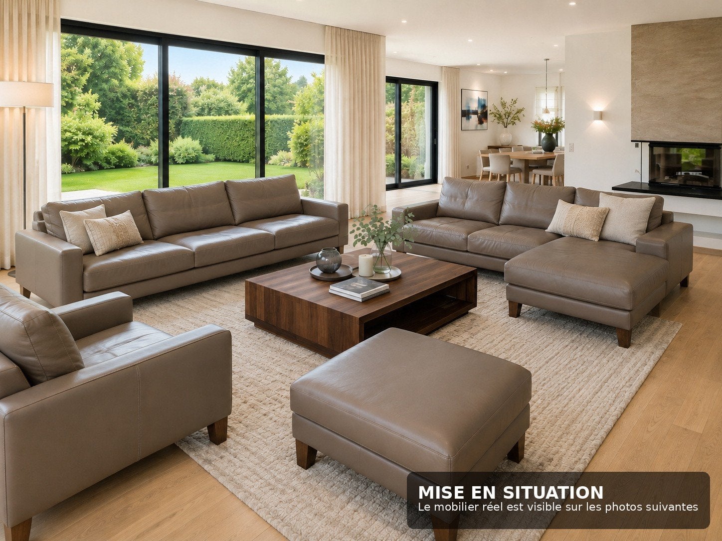 Ensemble salon Machalke cuir taupe – 2 canapés, fauteuil et, Enlèvement, Utilisé, Bois