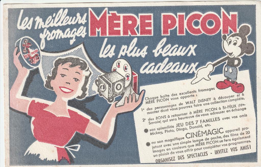 oud vloeipapier met reclame van kaas Mère Picon Mickey, Collections, Enlèvement ou Envoi, Comme neuf, Ustensile