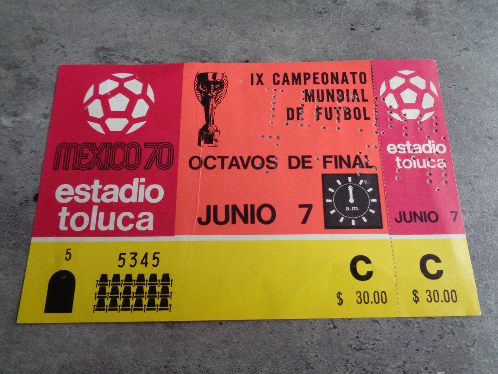 VOETBAL WORLD CUP MEXICO 70 INKOMTICKET ANNO 1970 origineel, Verzenden, Zo goed als nieuw