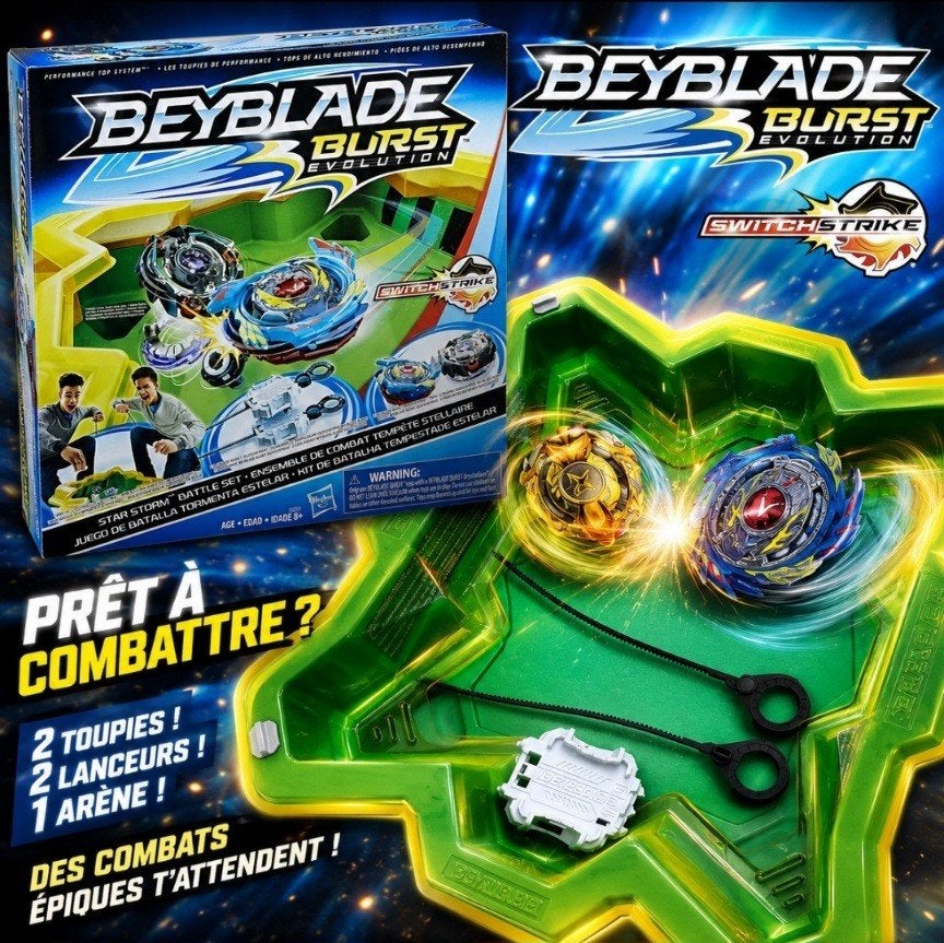 Beyblade Burst Evolution - Arena + 2 spinners + 1 draagraket, Ophalen of Verzenden, Zo goed als nieuw
