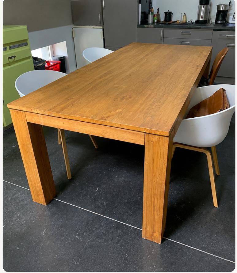 Grande table à manger en teck massif – style naturel, Teck, 150 à 200 cm, Cinq personnes ou plus, 100 à 150 cm