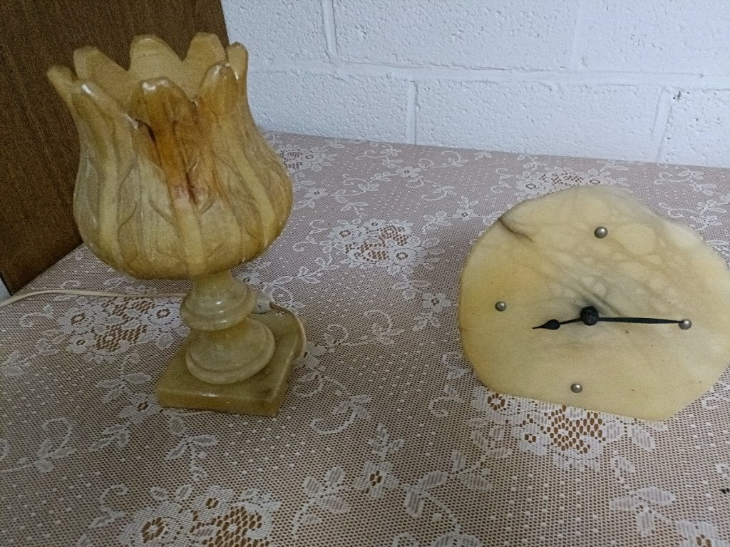 Prachtige Albasten Staanklok - Marmerlook, Antiek en Kunst, Antiek | Klokken, Ophalen of Verzenden