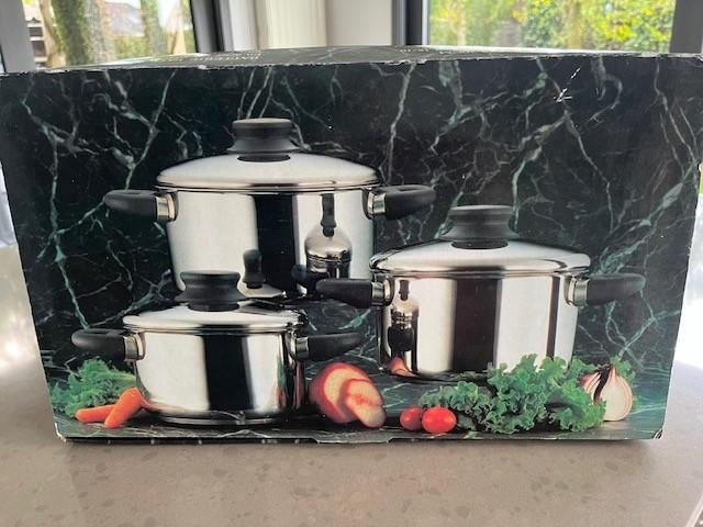 Nieuwe set Stevige kookpotten + deksels in de doos, Ophalen, Nieuw, Inox, Kookpan of Snelkookpan