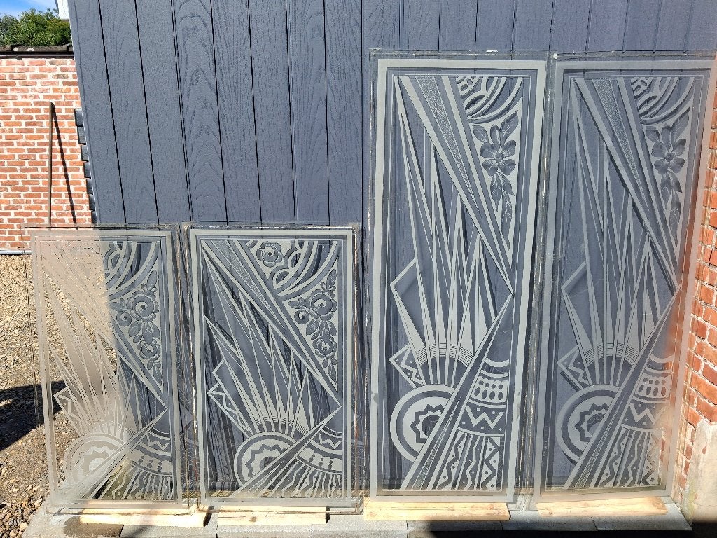 Set van 4 antieke Art Deco glaspanelen, Ophalen