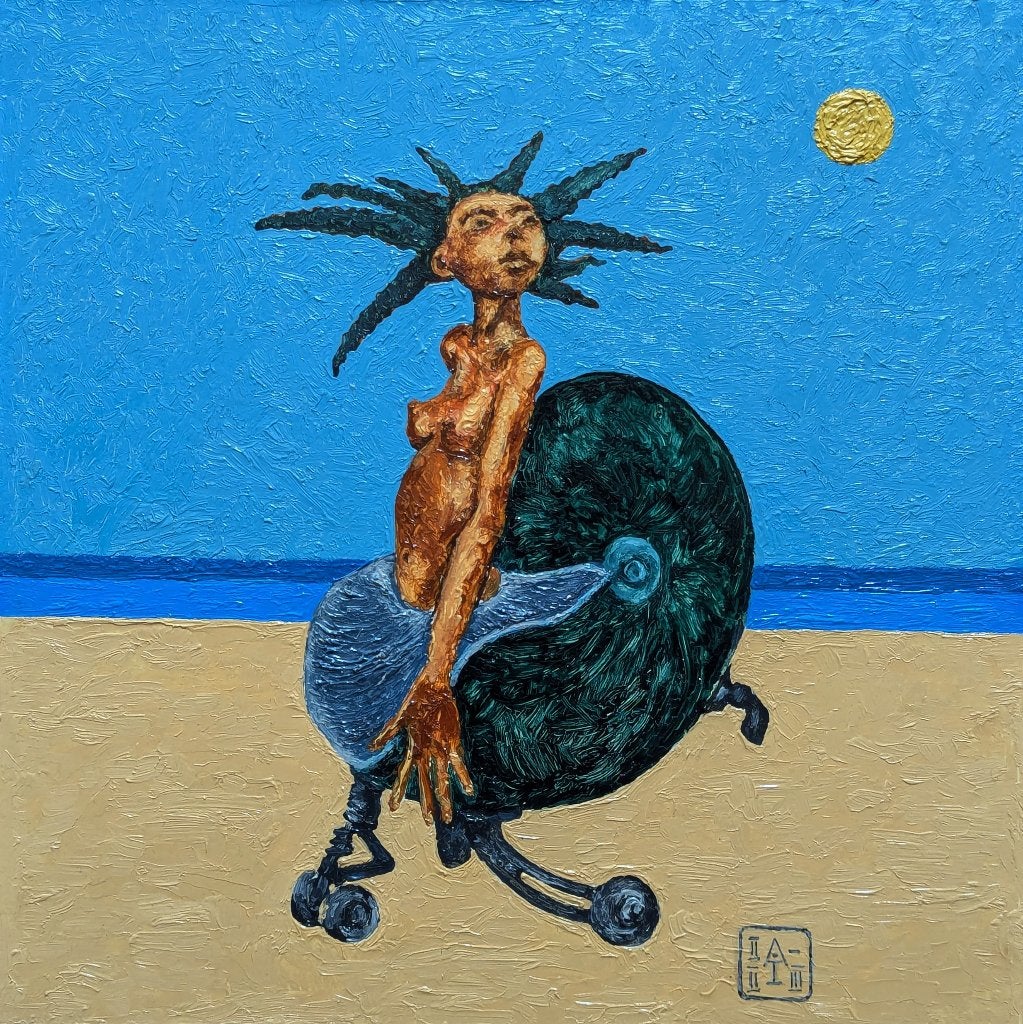 « Sirène », Peinture à l'huile, Encadré, Figures, Papier/carton
