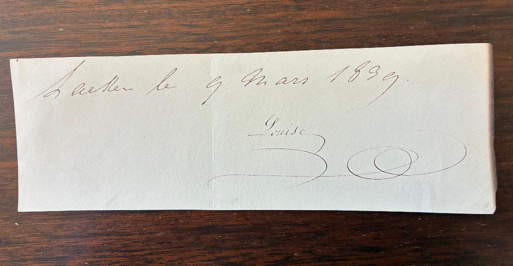 Handtekening koningin Louise der Belgen, Verzamelen, Ophalen of Verzenden, Gebruikt, Kaart, Foto of Prent