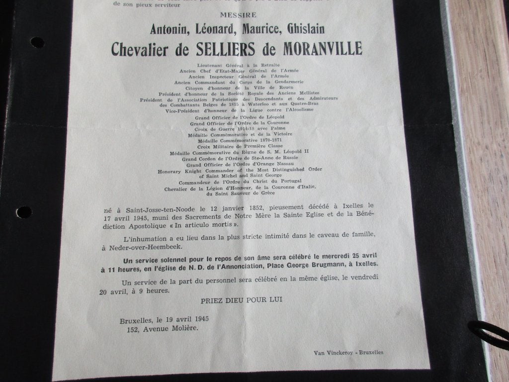 doodsbrief  SELLIERS de MORANVILLE, Verzamelen, Verzenden