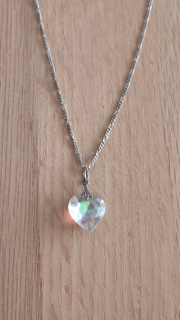 Prachtige zilveren ketting met kristallen hartje, Enlèvement ou Envoi, Argent, Collier