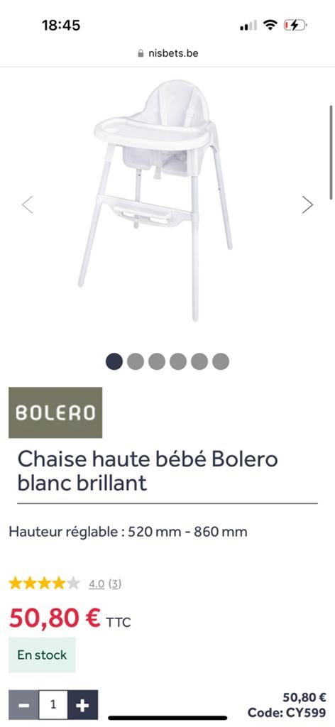 Chaise haute bébé bolero, Ophalen, Zo goed als nieuw