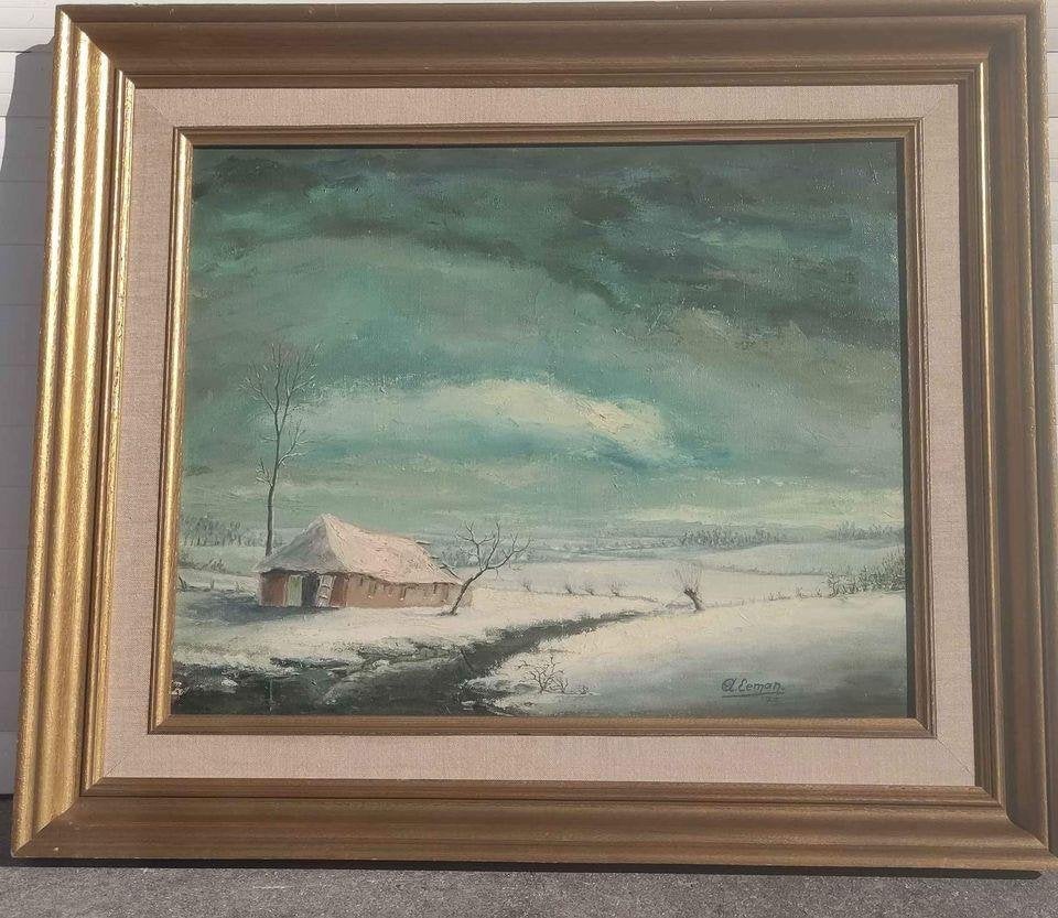 huile sur toile paysage sous la neige signe albert Eeman, Antiquités & Art, Art | Peinture | Classique, Enlèvement ou Envoi, Paysage