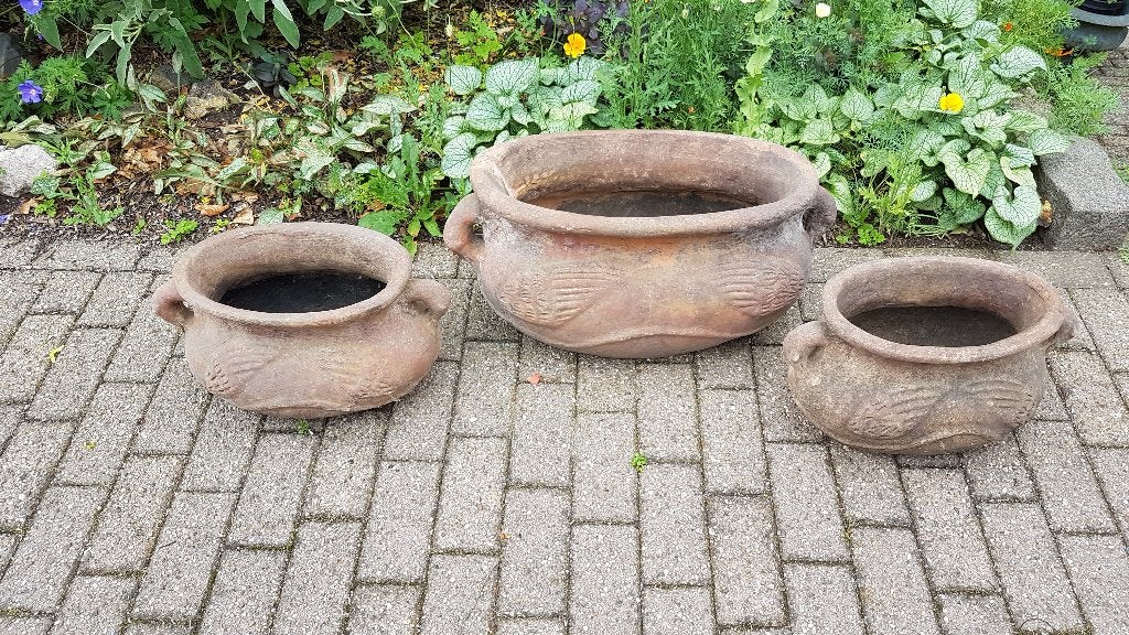 3 autentieke potten, Tuin en Terras, Gebruikt, Minder dan 40 cm, Aardewerk, Ophalen