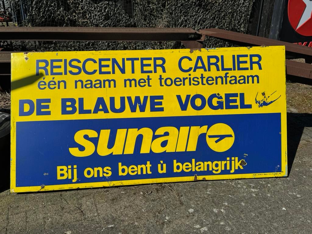 Sunair oud groot emaille reclamebord XL, Ophalen, Gebruikt, Reclamebord