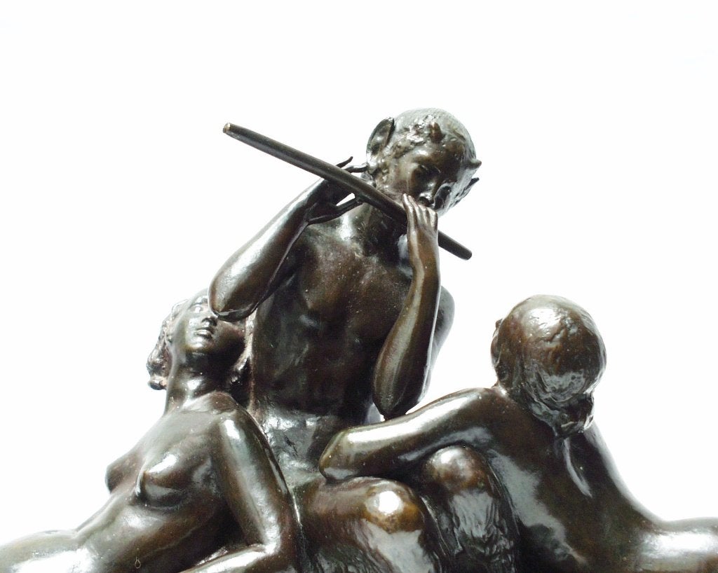 Art Deco Beeld - Ary Bitter - Faun with Maidens., Art deco, Gemerkt, Brons, Scène