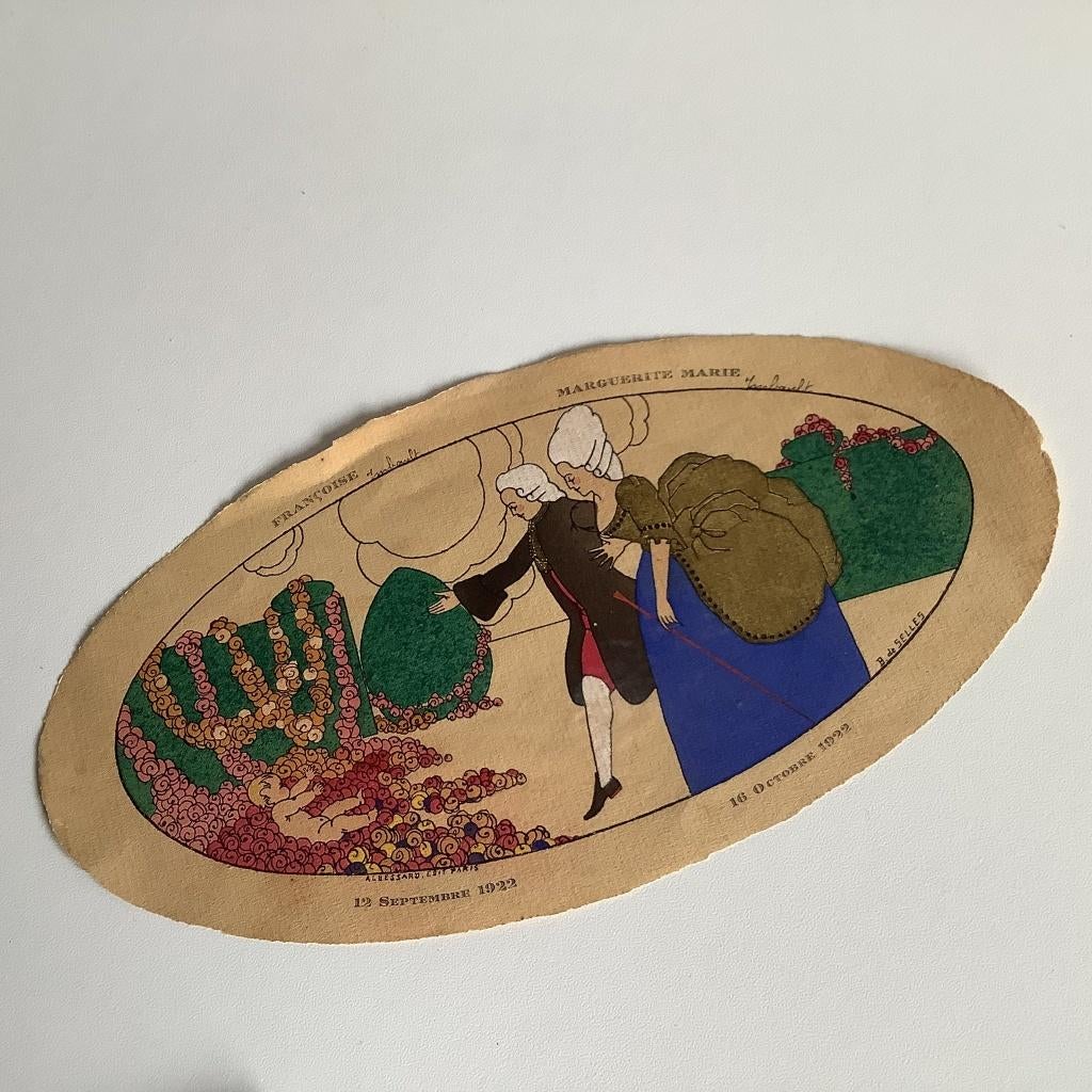 prachtig art deco label geboortedoosje - doopsuiker, Verzamelen, Ophalen of Verzenden, Voor 1970, Geboortekaartje