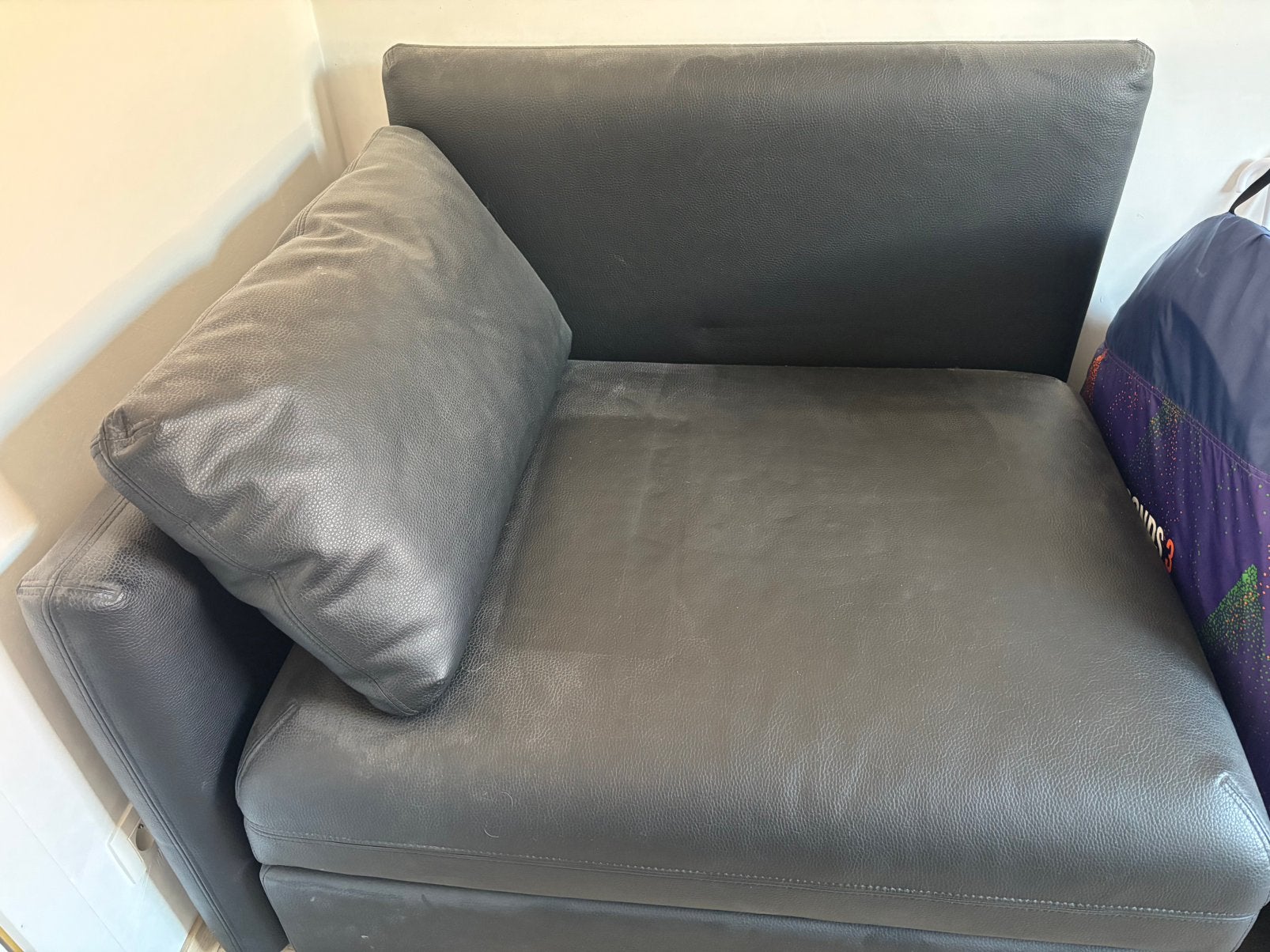 1 zitzetel met bijhorende poef, Ophalen, Eenpersoons, Zwart, Minder dan 75 cm