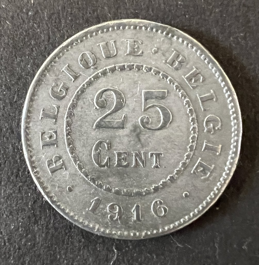 25 CENT 1916 BELGIQUE BELGIE - ZINK - WO1 - ALBERT 1 - 8, Postzegels en Munten, Munten | België, Ophalen of Verzenden, Overig