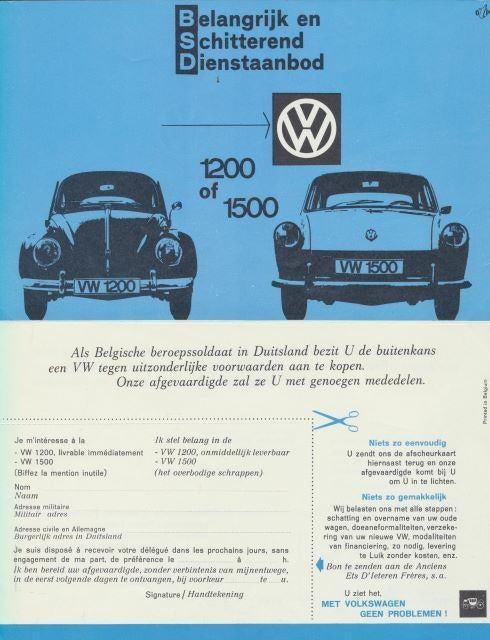 (m93) BSD, tweetalige reclameflyer Volkswagen, Verzamelen, Verzenden