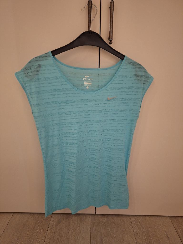 Tenniskleding, bloesje, Nike (Dri-Fit), maat XS, watergroen, Nike, Ophalen of Verzenden, Zo goed als nieuw, Racketsport