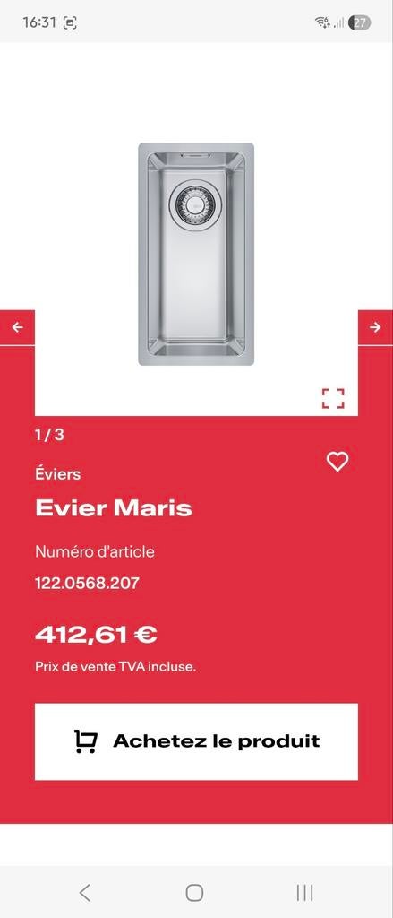 Petit evier inox sous encastrable FRANKE Neuf, Enlèvement, Neuf, Inox, Autres types