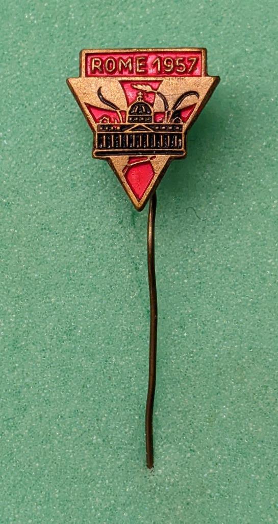 Speld, reversspeld, knoopsgatbadge van Rome 1957, Ophalen of Verzenden, Zo goed als nieuw, Stad of Land, Speldje of Pin