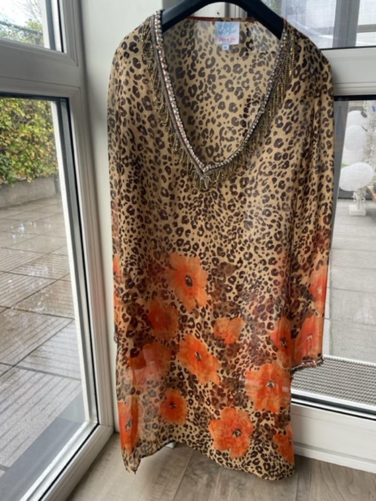 sjiek kleed strass tijger/oranje Maat Medium, Maat 38/40 (M), Oranje, Ophalen of Verzenden, Zo goed als nieuw