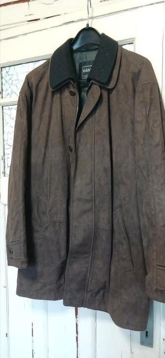 Suede jas, bruin, merk B.S.M., Kleding | Heren, Ophalen of Verzenden, Zo goed als nieuw, Bruin