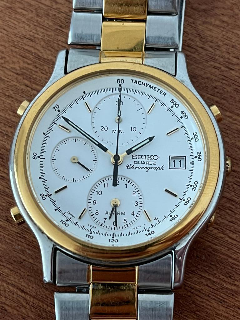 Mens Seiko Quartz Chronograph 7T32-6A50 A4, Montre-bracelet, Seiko, Acier, Enlèvement