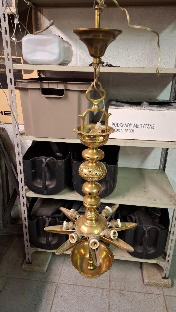 Ancien lustre suspension en laiton pour 8 ampoules, Enlèvement ou Envoi, Utilisé, Métal, Ancien