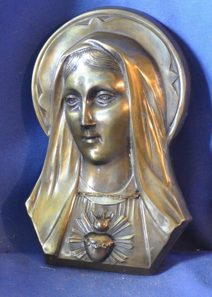 vierge au sacré coeur murale en laiton, Antiquités & Art, Antiquités | Objets religieux, Enlèvement ou Envoi