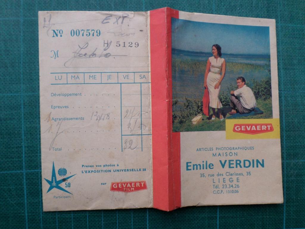 Gevaert - 2 pochettes photographiques - 1958, Collections, Marques & Objets publicitaires, Enlèvement ou Envoi, Utilisé, Autres types