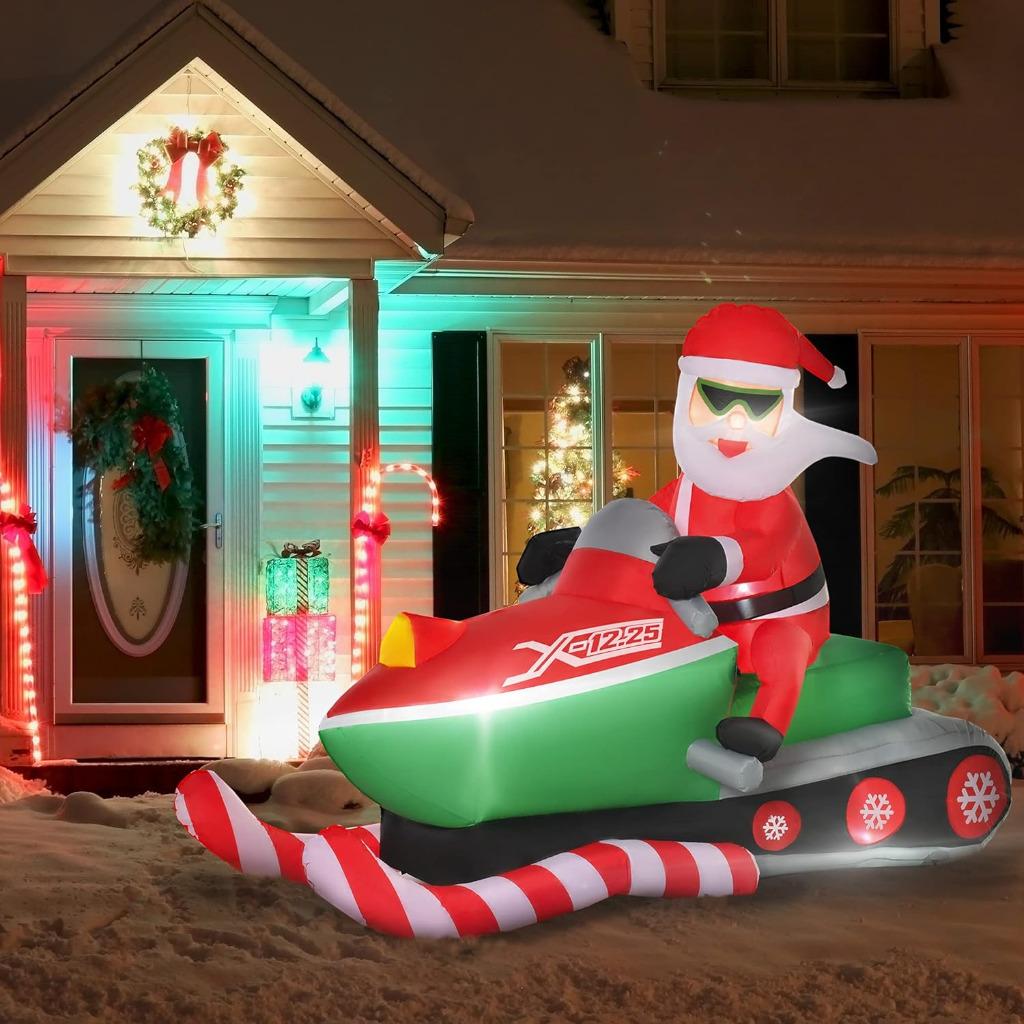 Kerstman Op Sneeuwscooter Automatisch Opblaasbaar Led's Ip44, Verzenden, Nieuw