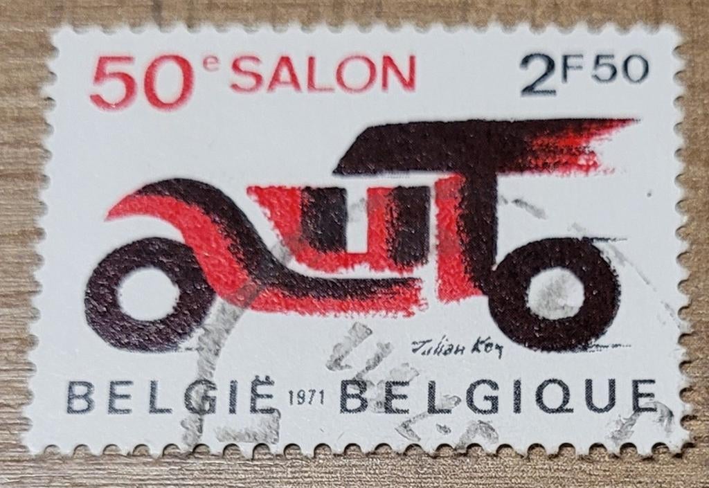 Oude postzegel: 50e autosalon (1971), Met stempel, Frankeerzegel, Ophalen of Verzenden, Gestempeld